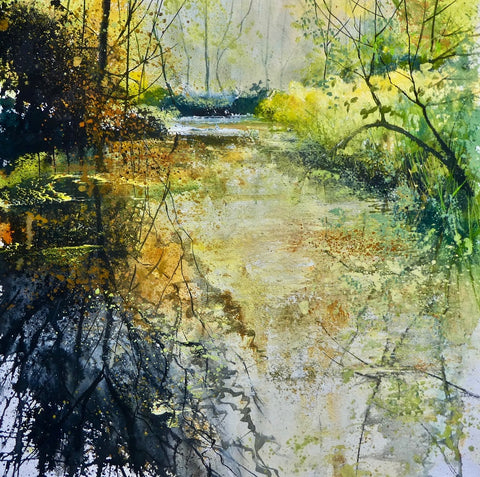 Pete Gilbert 'Lymington River - New Forest' mixed media H53xW53cm