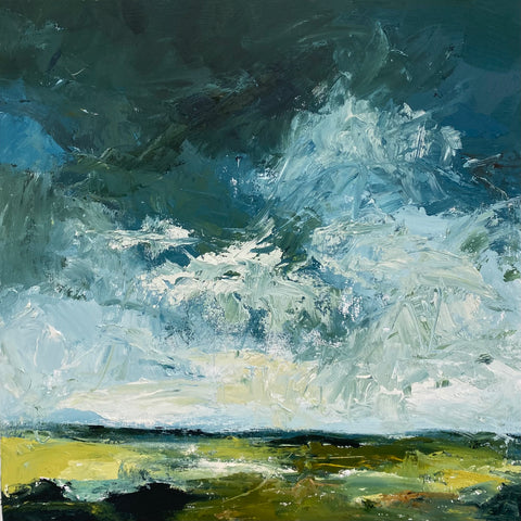 Polly Dutton 'Beneath a Breathing Sky' oil on birchwood panel 61x61cm