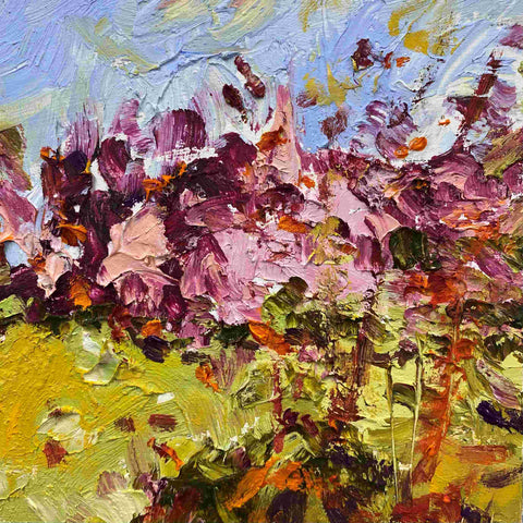Polly Dutton 'Musk in the Hedgerow' oil on birchwood panel 15x15cm