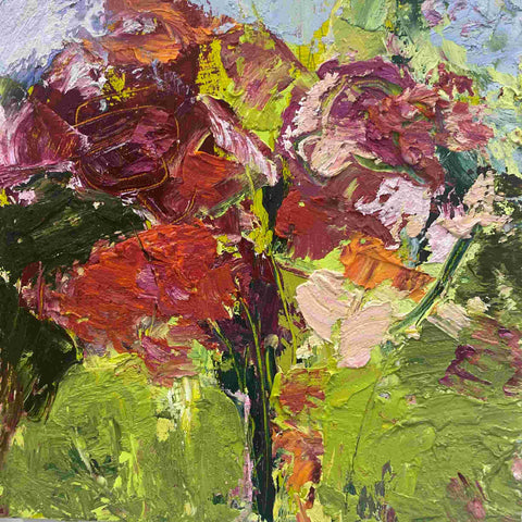 Polly Dutton 'Sots of Summer' oil on birchwood panel 15x15cm