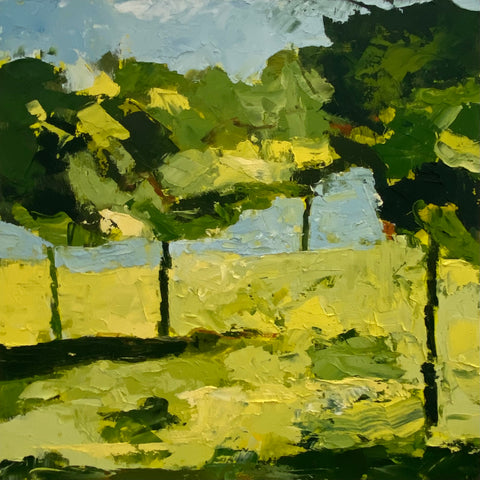 Polly Dutton 'Summers Dappled Light' oil on birchwood panel 51x51cm