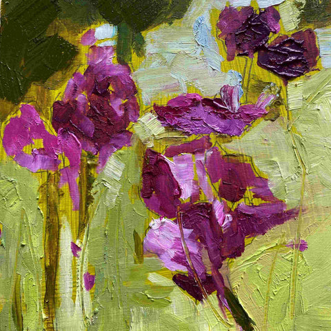 Polly Dutton 'The Magic of Magenta' oil on birchwood panel 15x15cm