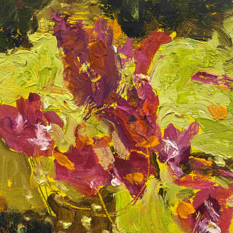 Polly Dutton 'The Queen of Tulips' oil on birchwood panel 15x15cm