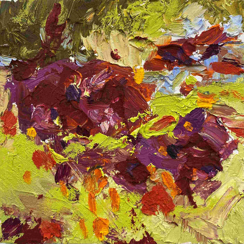 Polly Dutton 'Tom's Delight' oil on birchwood panel 15x15cm