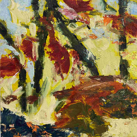 Polly Dutton 'Walking Through Stained Glass I' oil on birchwood panel 15x15cm