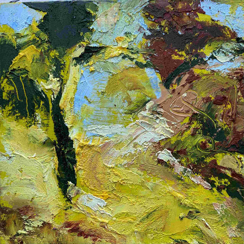 Polly Dutton 'Walking Through Stained Glass VI' oil on birchwood panel 15x15cm