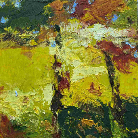 Polly Dutton 'Walking Through Stained Glass V' oil on birchwood panel 15x15cm