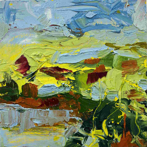 Polly Dutton 'Whispers of Summer' oil on birchwood panel 15x15cm