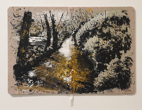 Rob Murray 'River Journal II' mixed media on linen book cover, mounted on wood panel 32x40cm