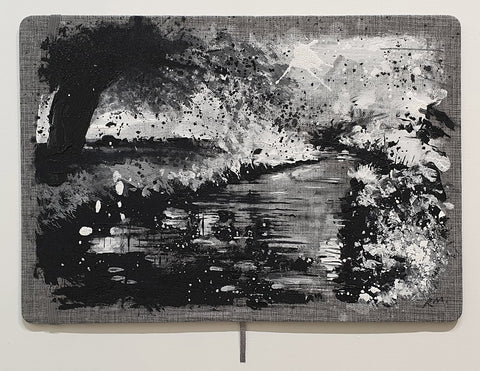 Rob Murray 'River Journal I' mixed media on linen book cover, mounted on wood panel 32x40cm