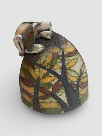 Rob Whelpton 'Lying Hare on a Hill' ceramic 14x12x7cm