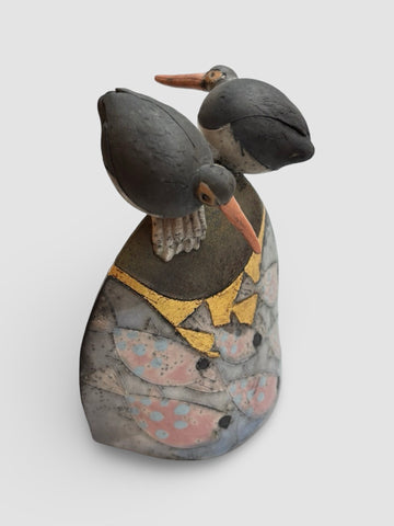 Rob Whelpton 'Two Oystercatchers on a Rock' ceramic 16x12x9cm