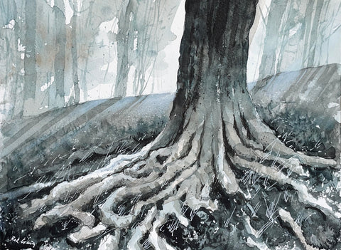 Rod Craig 'Early Morning Walk III' ink and watercolour 37x45cm
