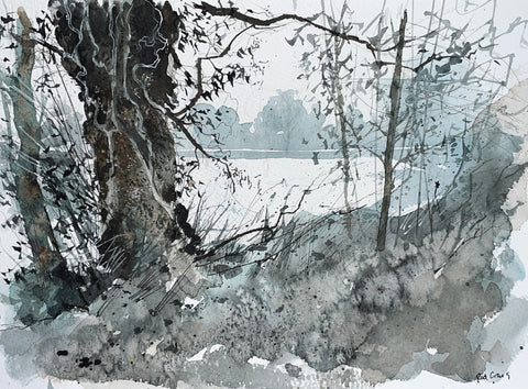 Rod Craig 'Early Morning Walk II' ink and watercolour 37x45cm