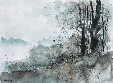 Rod Craig 'Early Morning Walk IV' ink and watercolour 37x45cm
