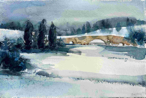 Rod Craig 'The Grand Bridge in Winter' watercolour 54x37cm