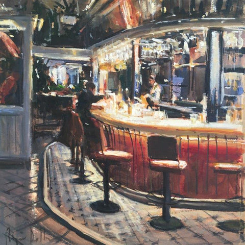 Roger Dellar 'The Ivy, Oxford' watercolour and white gouache 41x41cm