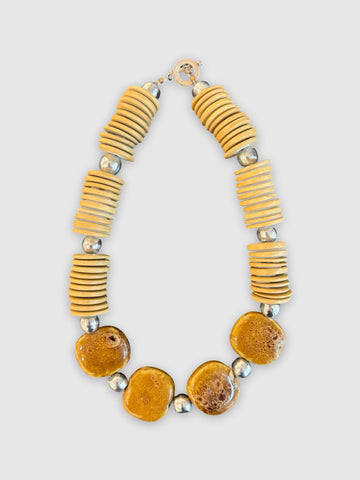 Sally MacCabe 'Stacked Disc Necklace' semi-precious stones and wood L45cm