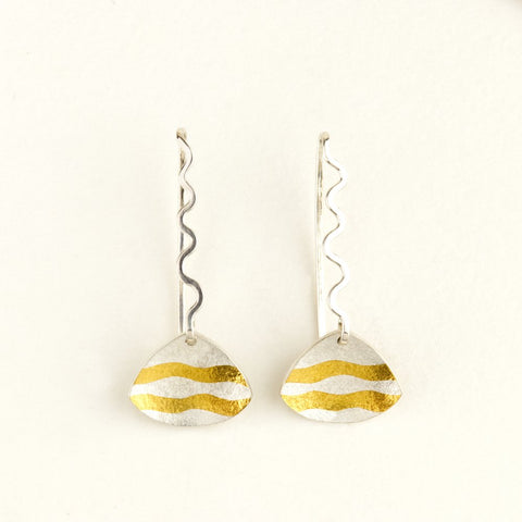 Sandra Elizabeth 'Clam Wave Drop Earrings, Silver with Gold Waves' (small)