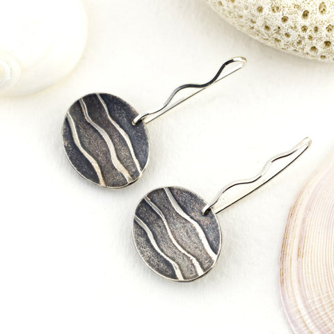 Sandra Elizabeth 'Silver Oxidised Wave Drop Earrings'