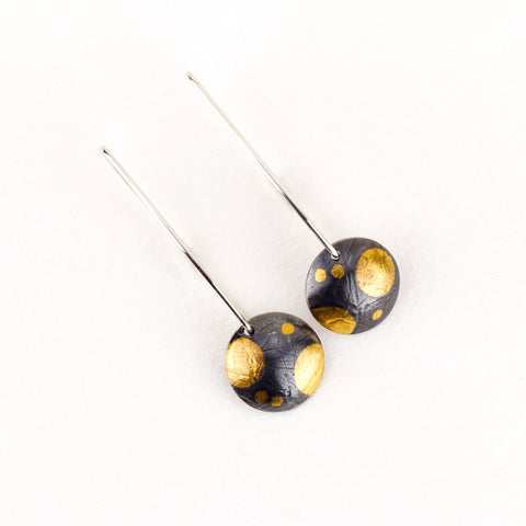 Sandra Elizabeth 'Snowball Drop Earrings - Oxidised' sterling silver and 24 ct gold