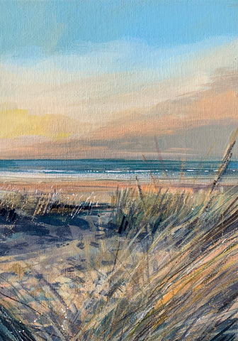 Sarah Carrington 'Last Light' oil emulsion and gold leaf on canvas panel 18x13cm