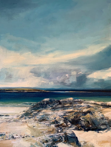 Sarah Carrington 'Rocks, Iona' oil, emulsion and gold leaf on canvas 122x91cm