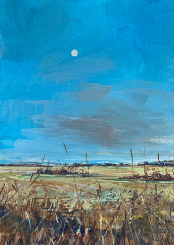 Sarah Carrington 'September Moon' mixed media with gold leaf 21x15cm