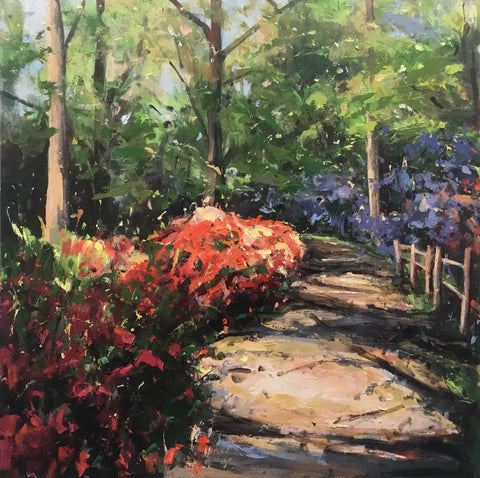 Sarah Ollerenshaw ‘Your Name Echoes in My Heart’ acrylic on board 50x50cm (71x71cm framed)