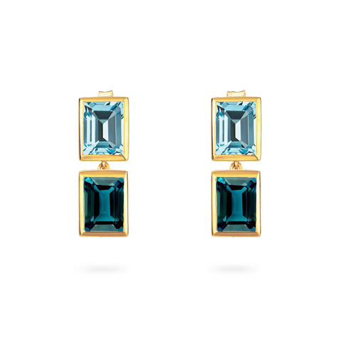 Augustine Jewels 'Sky Blue and Teal Topaz Two Drop Earrings' silver with yellow gold vermeil