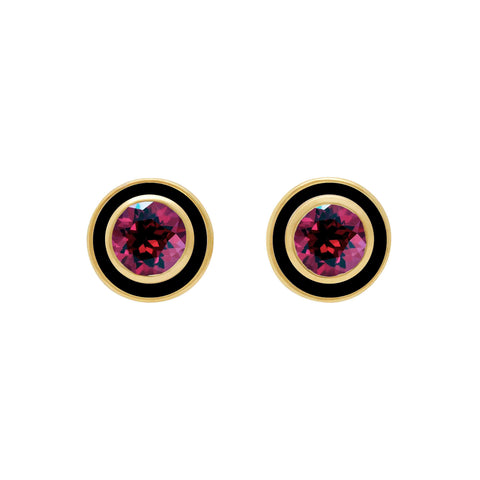 Augustine Jewels 'Rhodalite and Black Enamel Stud Earrings' silver with yellow gold vermeil