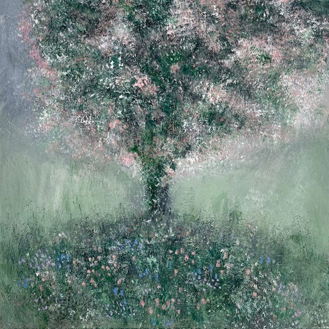 Sue Godfrey 'Falling Blossoms' acrylic on canvas 50x50cm