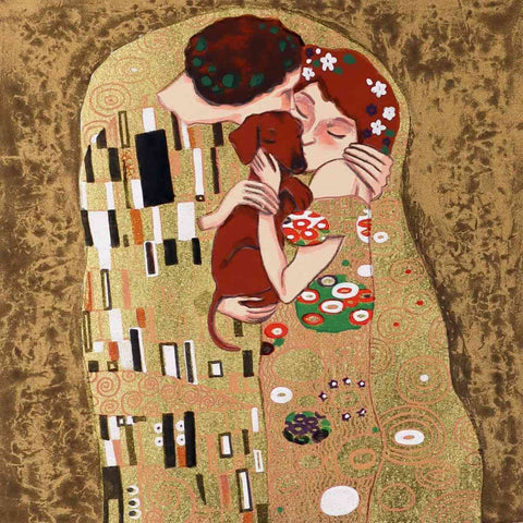 Mychael Barratt 'The Kiss - Gustav Klimt's Dog' screenprint and gold leaf on paper 22x22cm