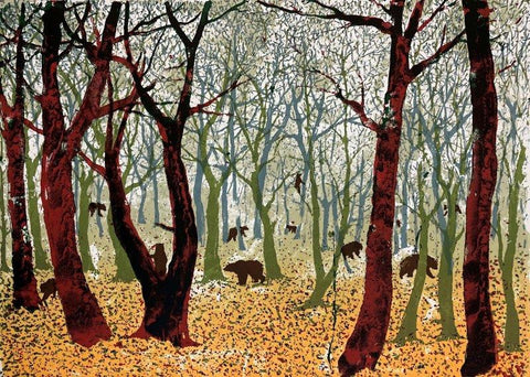 Tim Southall 'Bears in the Woods' silkscreen print (unframed) 30x40cm