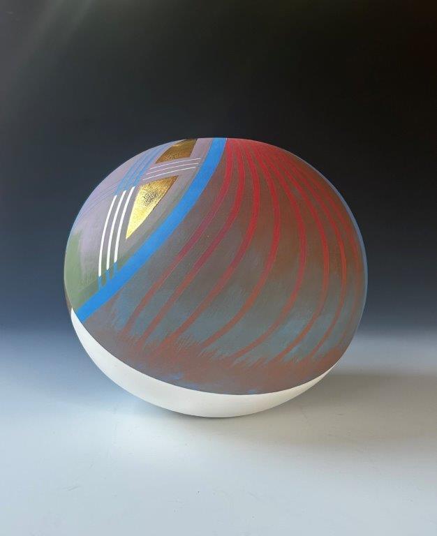 Tony Laverick 'Vessel III - Light Blue and Russet Stripes' ceramic H24xD26.5cm