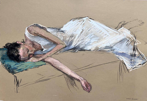 Valeriy Gridnev 'Sleeping Girl in White' charcoal and pastel 70x100cm