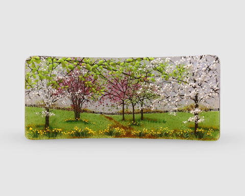 Vanda Zebrak & Peter Smyth 'Blossom & Daffodils Half Curve No 163' fused glass panel H16xL37cm