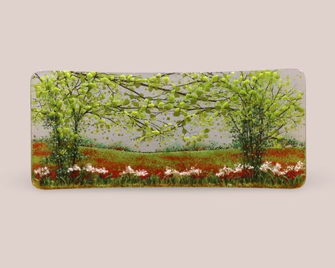 Vanda Zebrak & Peter Smyth 'Poppyfield' fused glass panel H16xW37cm