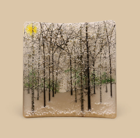 Vanda Zebrak & Peter Smyth 'Winter Snow' fused glass panel H30xW30cm