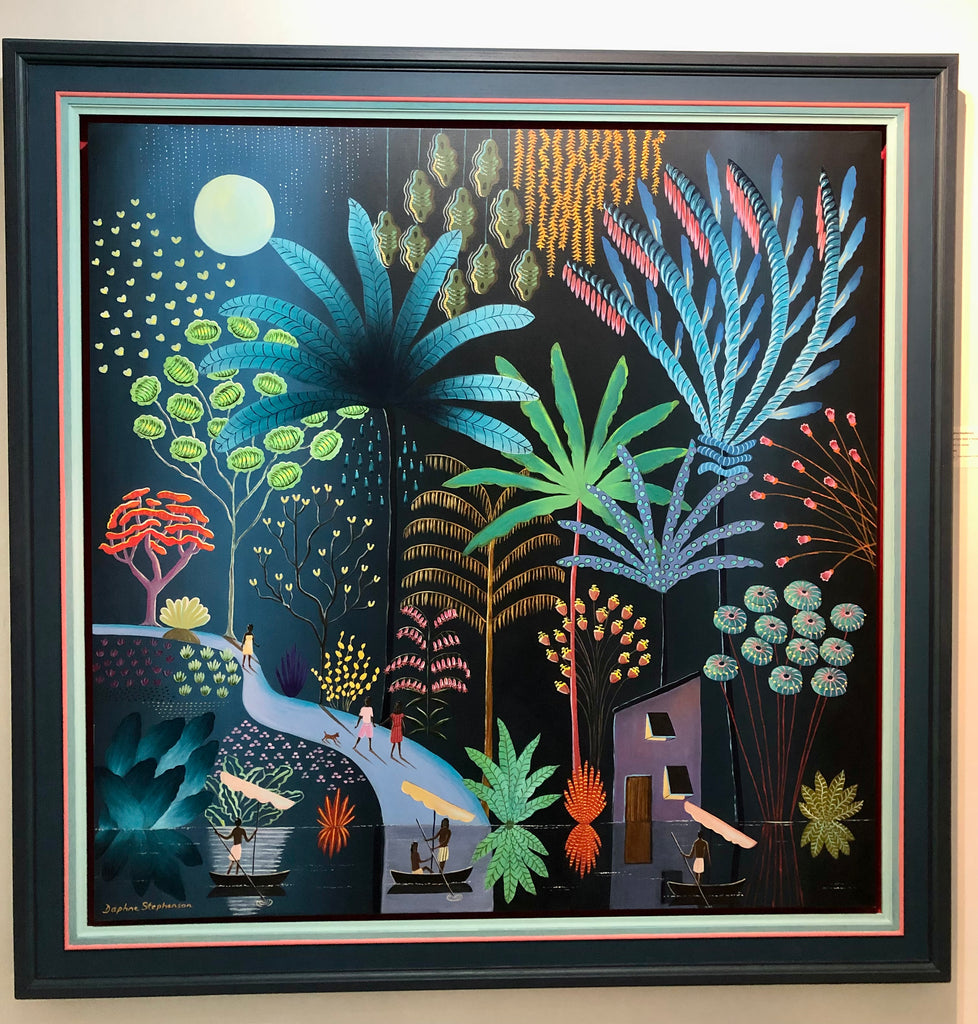 Daphne Stephenson 'Moonlight Walk in Paradise' acrylic on canvas 110x110cm