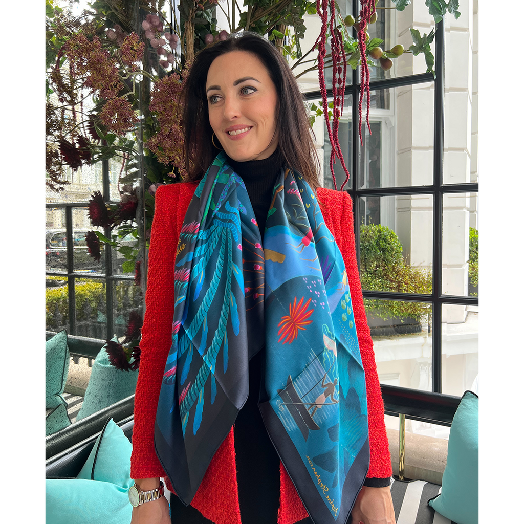 Long Luxury Silk Twill Scarf by Daphne Stephenson, available to purchase at Iona House Gallery in-store and online