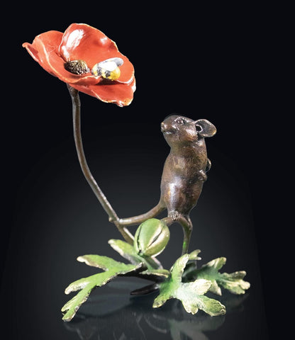 Michael Simpson 'Mouse with Honey Bee and Poppy' bronze L9xH10xD6.5cm
