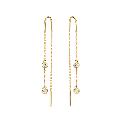 Augustine Jewels ' Delicate Gold Moissanite Threader Earrings' silver with yellow gold vermeil