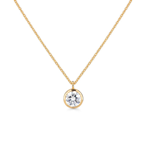 Augustine Jewels ' Delicate Round Shaped Gold Moissanite Necklace Bezel Set' silver with yellow gold vermeil