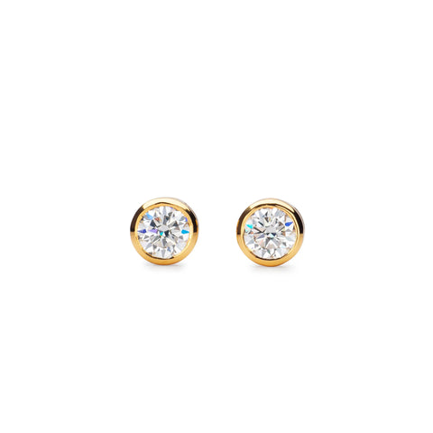 Augustine Jewels ' Delicate Round Shaped Gold Moissanite Earrings Bezel Set' silver with yellow gold vermeil