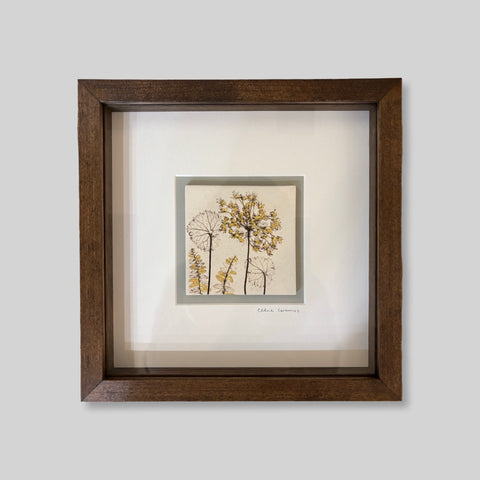 Lisa Ellul ‘Botanical Framed Tile’ ceramic and 22ct gold leaf 10x10cm (18x18x3cm framed)
