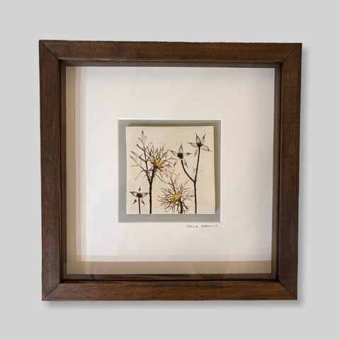 Lisa Ellul ‘Botanical Framed Tile II’ ceramic and 22ct gold leaf 10x10cm (18x18x3cm framed)