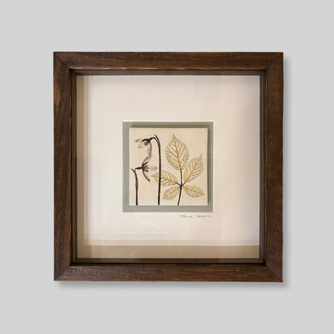 Lisa Ellul ‘Snowdrop Framed Tile II’ ceramic and 22ct gold leaf 10x10cm (18x18x3cm framed)