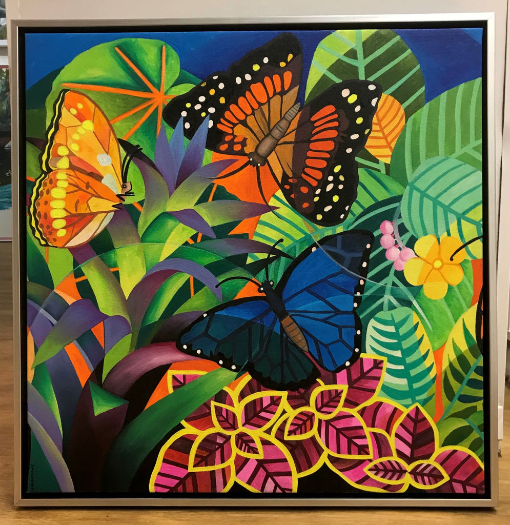 Abedheera 'Butterflies' acrylic on canvas 60x60cm
