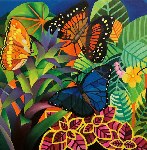 Abedheera 'Butterflies' acrylic on canvas 60x60cm